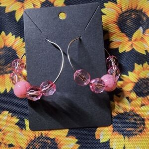 Elegant Pink Beaded Hoop Earrings